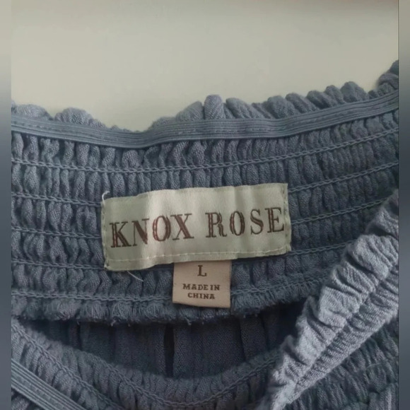 Knox Rose Blue Gauzy off shoulder embroidered Midi Dress Flutter sleeves L - Picture 6 of 8